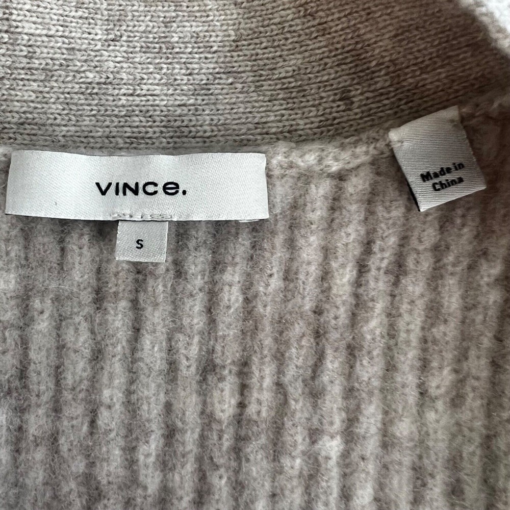 VINCE Womens Cashmere Wool Open Cardigan Ribbed Back & Sleeves Small Oat Sweater - Picture 5 of 5